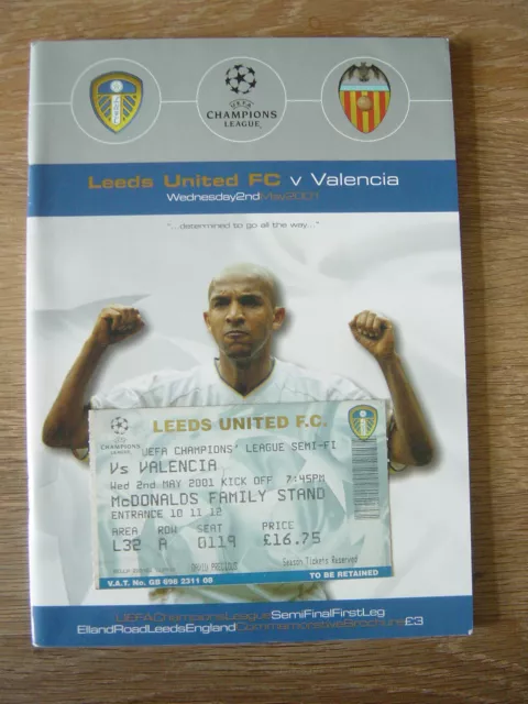 2000/01 CHAMPIONS LEAGUE SEMI-FINAL : LEEDS UNITED v VALENCIA + TICKET