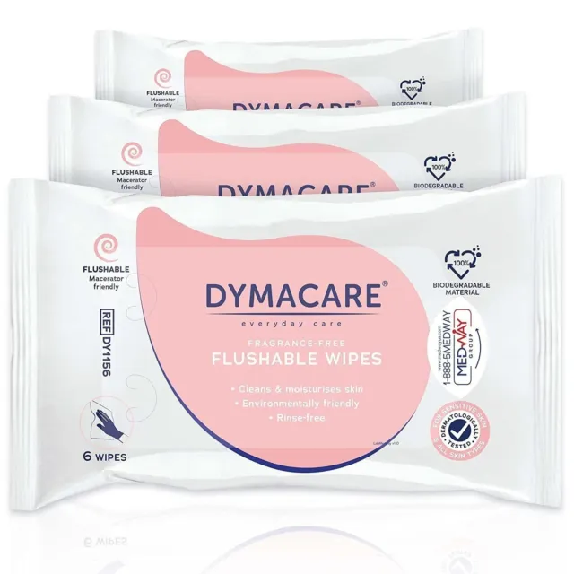 DYMACARE Flushable Wet Wipes | Gentle Biodegradable, Dispersible...