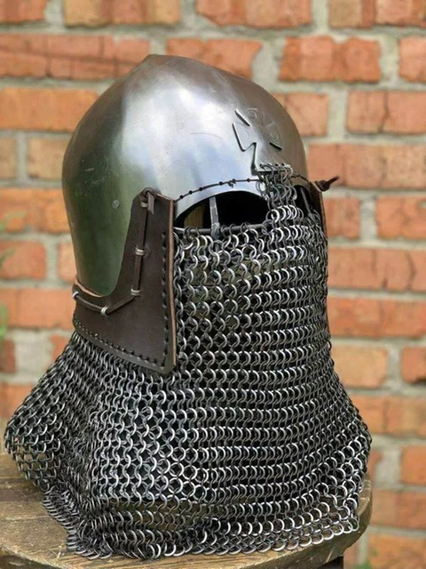 Medieval Bascinet hounskell Helmet 14 Gauge Chain mail Steel Knight Helmet