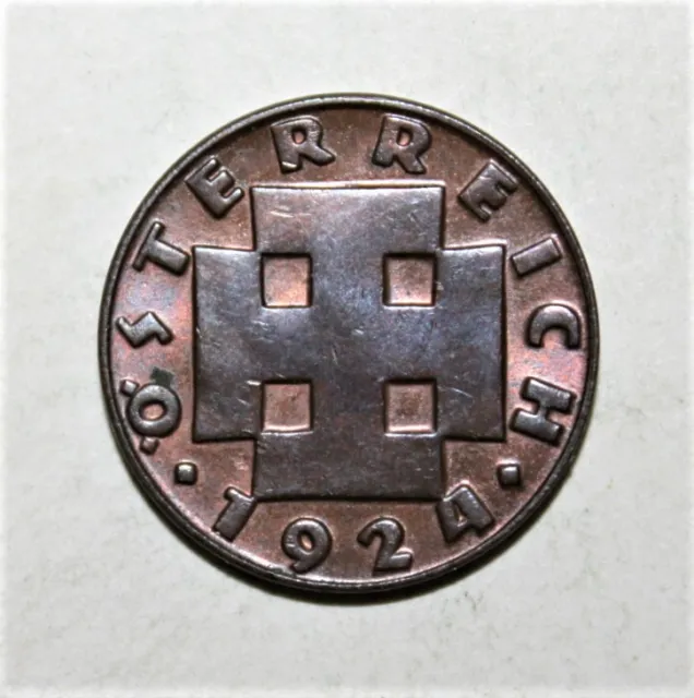 S12 - Austria 200 Kronen 1924 Brilliant Uncirculated Bronze Coin - Thick Cross