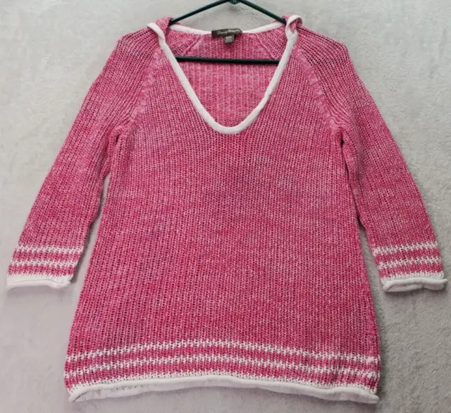 Tommy Bahama Sweater Women Size Medium Pink Knit Linen Long Casual Sleeve Hooded