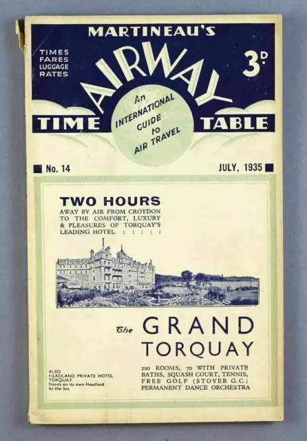 Martineau's Airway Airline Timetable July 1935 Zeppelin Airship Swissair Sabena