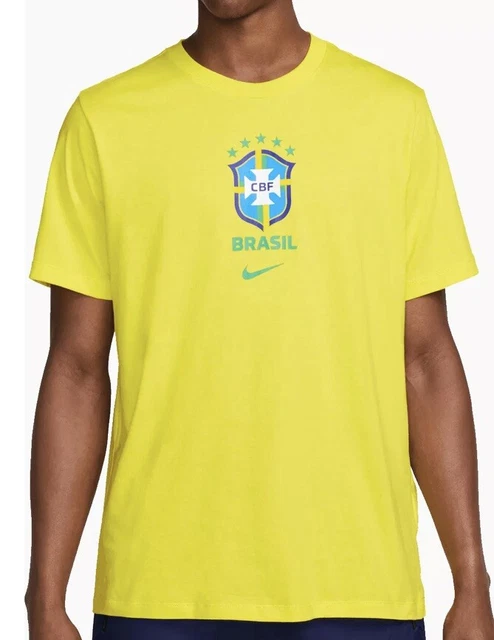 Nike Brazil Men’s Yellow Travel Soccer T-Shirt Size L New