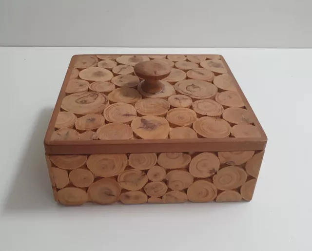 Unusual Vintage Natural Wood Mosaic Box. Handmade In Sweden. Scandinavian Hygge