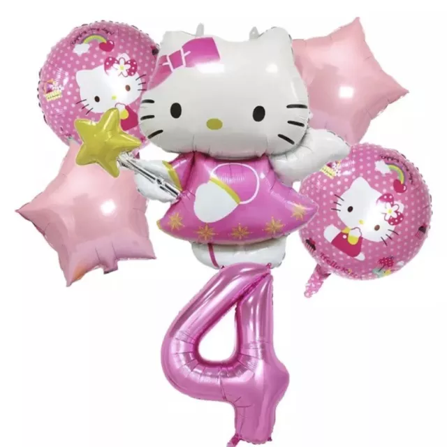 HELLO KITTY 4th Birthday Pink Balloon Set Birthday Party Decorations Age 4 Girls