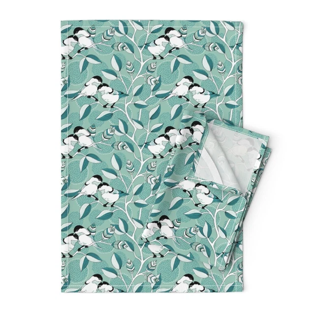 Birds Tree Branch Chickadee Nature Linen Cotton Tea Towels Spoonflower Set of 2