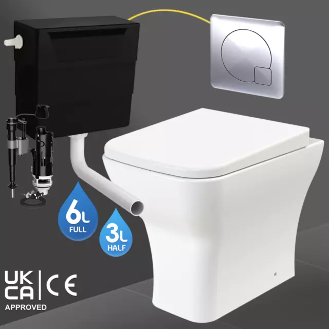 Back To Wall Toilet Rimless Square BTW Pan & Dual Flush Concealed Cistern Set