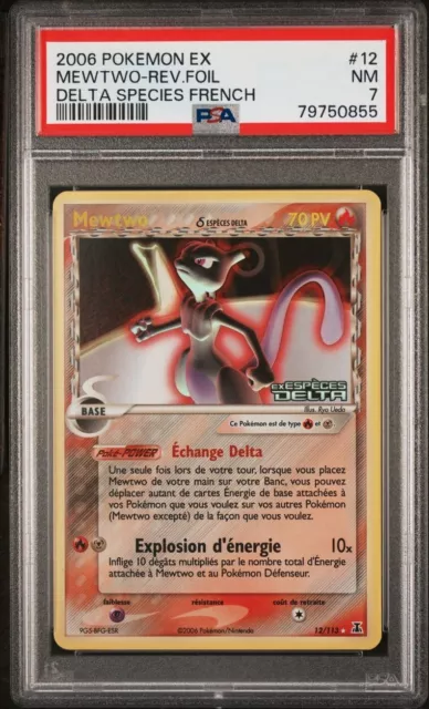 🇫🇷 Mewtwo Holo Reverse PSA 7 Ex Espèces Delta 12/113 Bloc Ex Carte Pokemon 💫