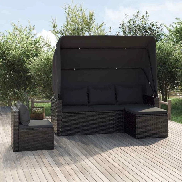 4 Piece Garden Sofa Set with Cushions Black Poly Rattan vidaXL