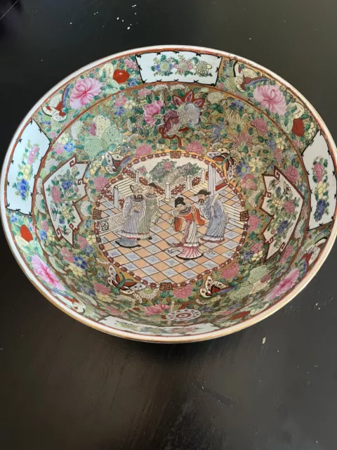 Mid 20th Century Chinese Export Famille Rose Porcelain Punch Bowl