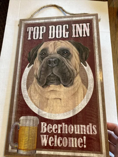 Top Dog Inn Beerhounds Welcome! 10x16 Wooden Sign / Bull Mastiff