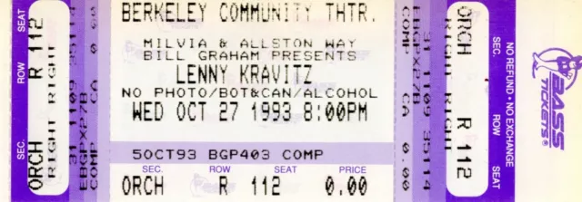 Lenny Kravitz 1993 Tour Unused Concert Ticket-Blind Melon/Shannon Hoon-Nm 2 Mint