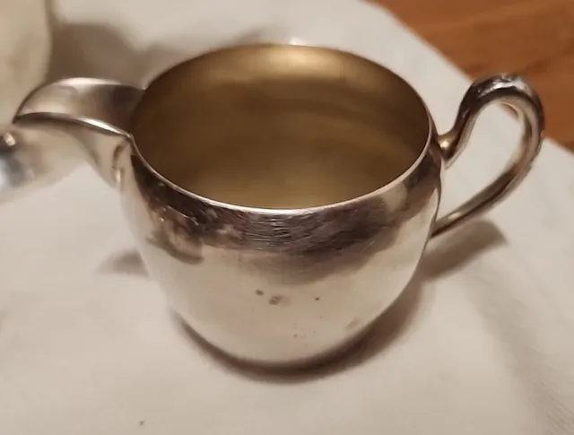 Vintage mid century Academy Silver on Copper coffee/tea set Pot Sugar & Creamer 2