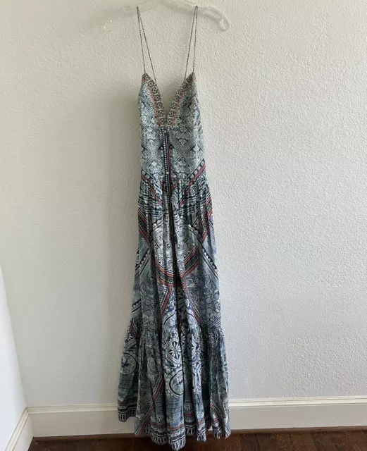 Camilla Tiered Shoestring Maxi Dress Blue Antique Batik Size Medium 3