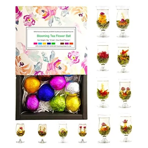 12 Assorted Blooming Flower Tea Balls Gift Set| Handmade Herbal Flowering Tea