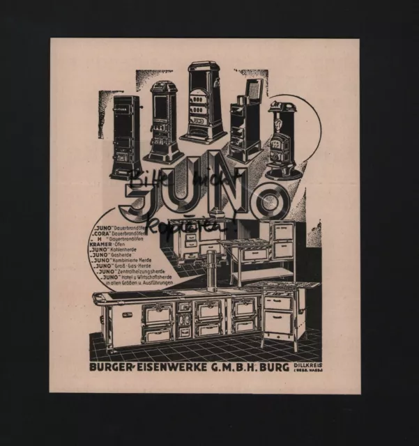 BURG, Werbung 1931, Burger-Eisenwerke GmbH Juno Dauerbrandöfen