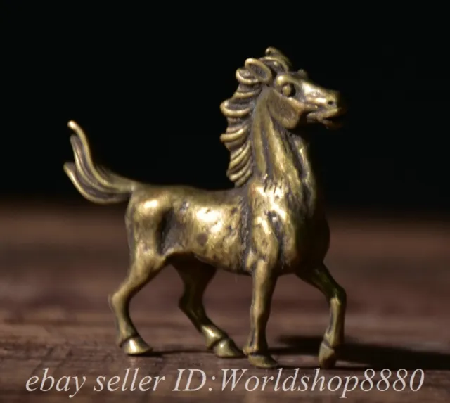 2" Old Chinese Copper Fengshui 12 Zodiac Year Horse Statue Pendant Amulet