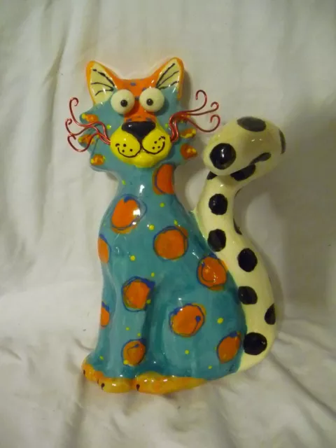 Dottie Dracos by Ganz Whimsical Ceramic Hand Painted Cat w/Metal Whiskers Signed
