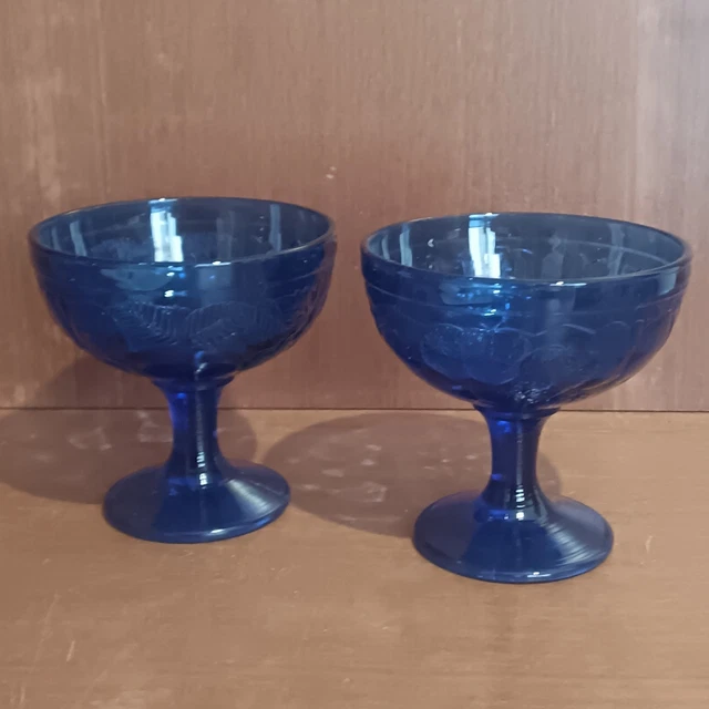 Lot De 6 Coupes à Glace Ou Fruits En Verre Bleu Brillant - Élégantes