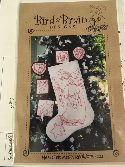 Bird Brain Designs Heartfelt Angel RedWork Pattern #123 Robin Kingsley 2002