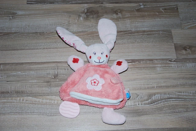 Doudou Eveil Activités Lapin Rose Livre Fleurs Anneau de Dentition Tex Baby