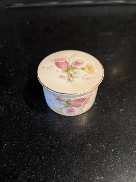 Royal Worcester Spode Pink Flower Gold Trim Porcelain Square Trinket Box