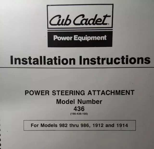 Cub Cadet Power Steering Attachment 436 Garden Tractor Installation Manual 982