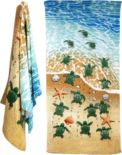 Large Microfibre Beach Bath Towel With Beach Turtles Design Lightweight Sports