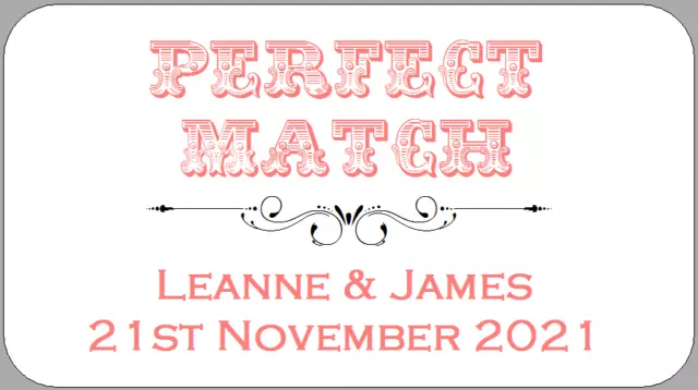 Mini Perfect Match Wedding Favour Labels Personalised Stickers Choice of Colours