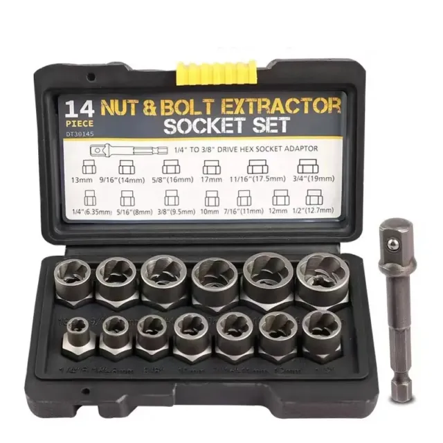 Impact Damaged 15pcs Bolt Nut Screw Remover Tool Kit Socket Threading Extractor