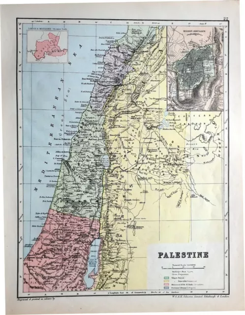 C1880 MAP PALESTINE MODERN JERUSALEM SAMARIA GALILEE JUDEA PHOENICIA 