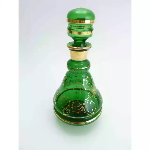 Vintage Green with Gold Accents Glass Bohemian Decanter
