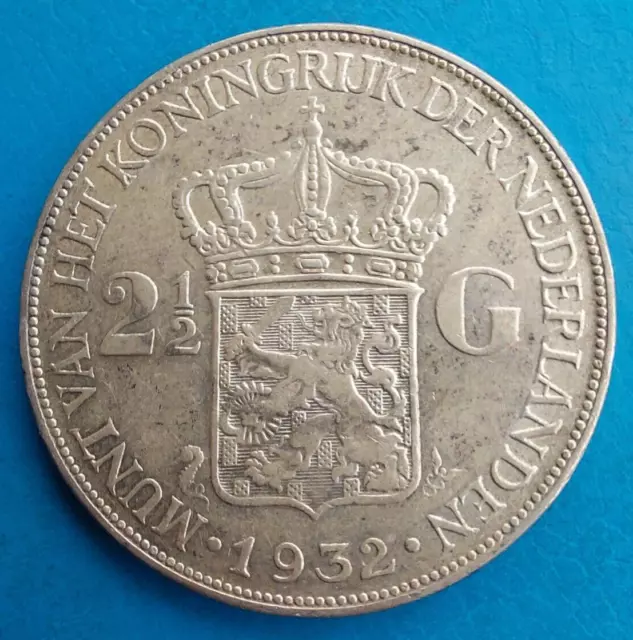 Pays-Bas Netherlands Nederland 2 1/2 gulden argent 1932 km 165