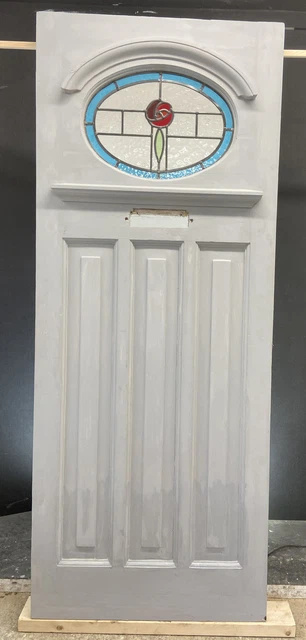 Art Deco Stained Glass Front Door Period Old Reclaimed Antique Pine Wood Leaded