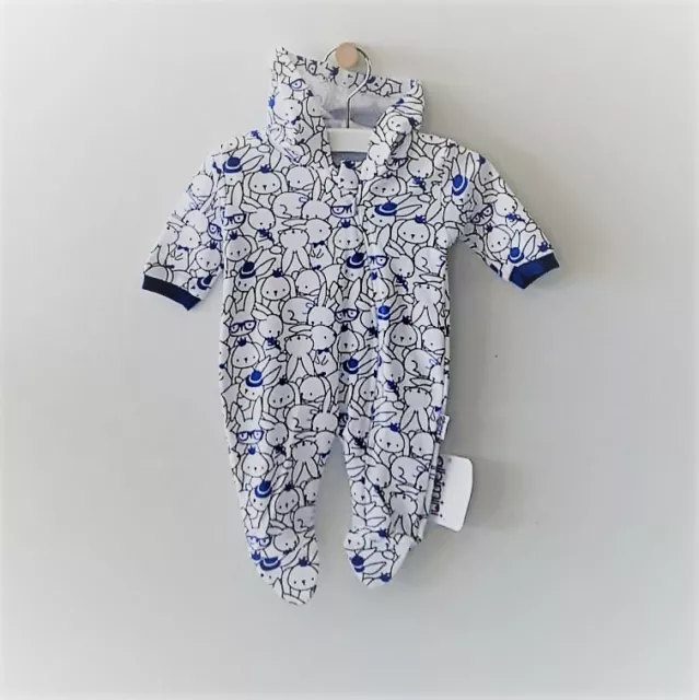 NEU Baby Jumpsuit mit Kapuze Strampler Overall Jungen Blau Weiß Rabbit niedlich