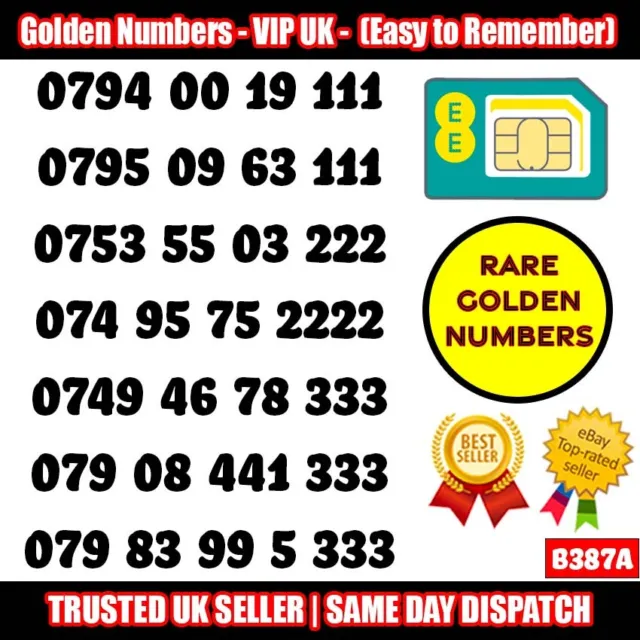 Gold Easy Mobile Number Memorable Platinum Vip Uk Pay As You Go Sim Lot - B387A