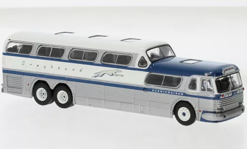 Brekina Automodelle 61300 HO Greyhound - GMC PD-4501 Silver/Blue Assembled Bus