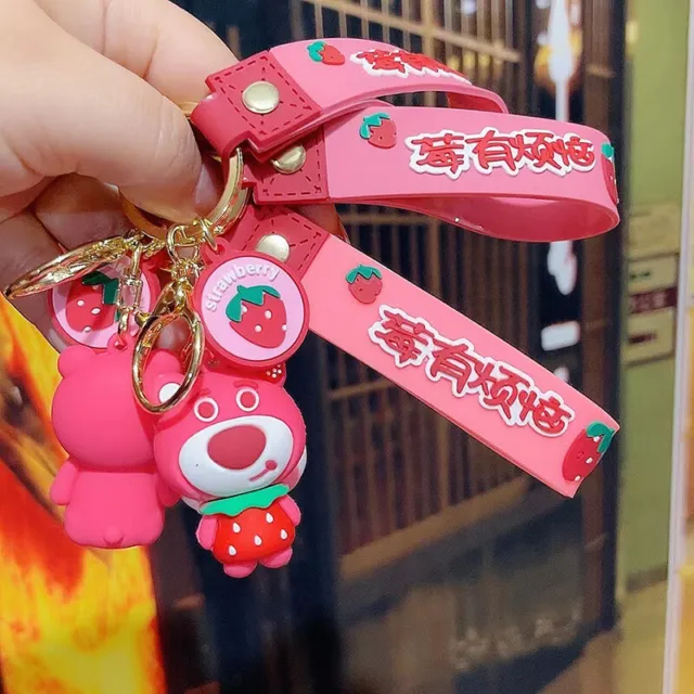 Cartoon Strawberry Bear Keychain Cute Keychain Silicone Key PendaYB