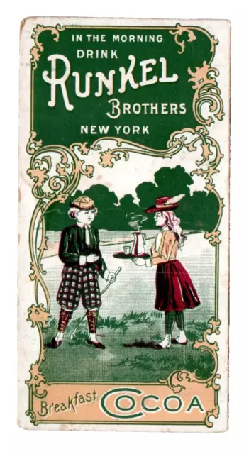 RARE c.1890 Runkel Bros Cocoa Trade Card Golf Scene Chocolate Ice Cream Recipe RARE c.1890 Runkel Bros Cocoa Trade Card Golf Scene Chocolate Ice Cream Recipe