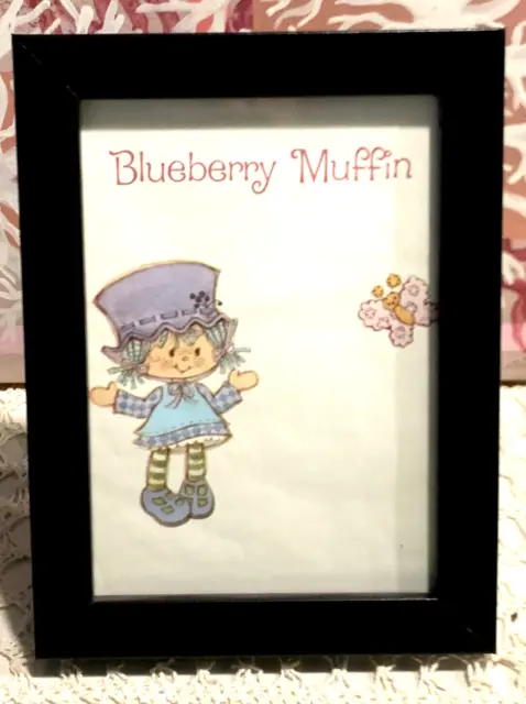 VINTAGE STRAWBERRY SHORTCAKE 1980s ORIGINAL WALL PAPER FRAMED BLUEBERRY MUFFIN