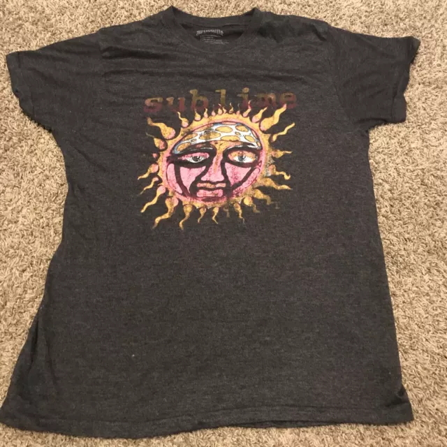 Sublime Long Beach Womens XL Gray  Red Rock Band Graphic T-Shirt Sun Flower A8