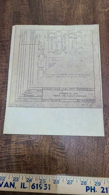 1948 WABASH Railway Co. - Urbana IL "TRACK & CIRCUIT DIAGRAM" - Railroad RR RY