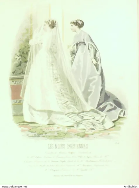 Engraving Parisian Fashions 1867 No. 1254 Wedding Dress & Gross of Italy
