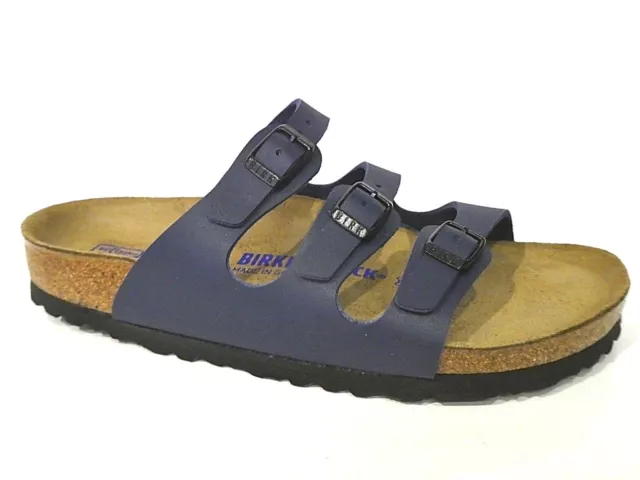 Birkenstock Florida Pantoletten Sandalen Soft WB blue blau 554713 Weite Schmal