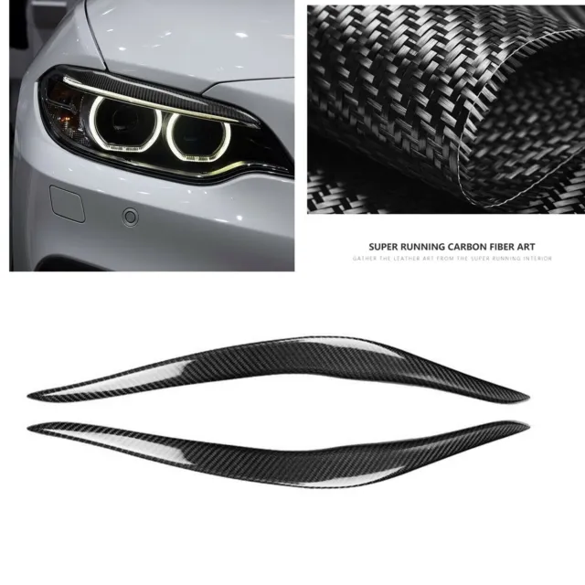 1Pair Carbon Fiber Front Fog Light Eyebrow Trim For BMW 2 Series F22 2014-2021