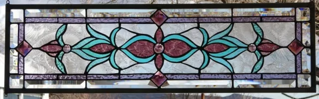 Stained Glass Transom window hanging  30 X 9 1/2 incl hooks
