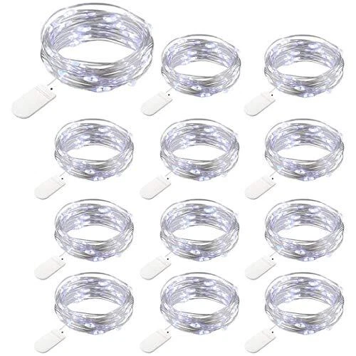 12 Packs Guirlandes Lumineuses à Piles 20 LEDs 2M Guirlande en Cuivre IP65 Ét...