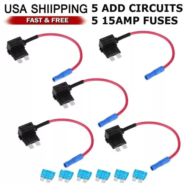Fuse TAP ADAPTER KIT 12V 15 Amp Car Add-a-circuit Standard ATM APM Blade