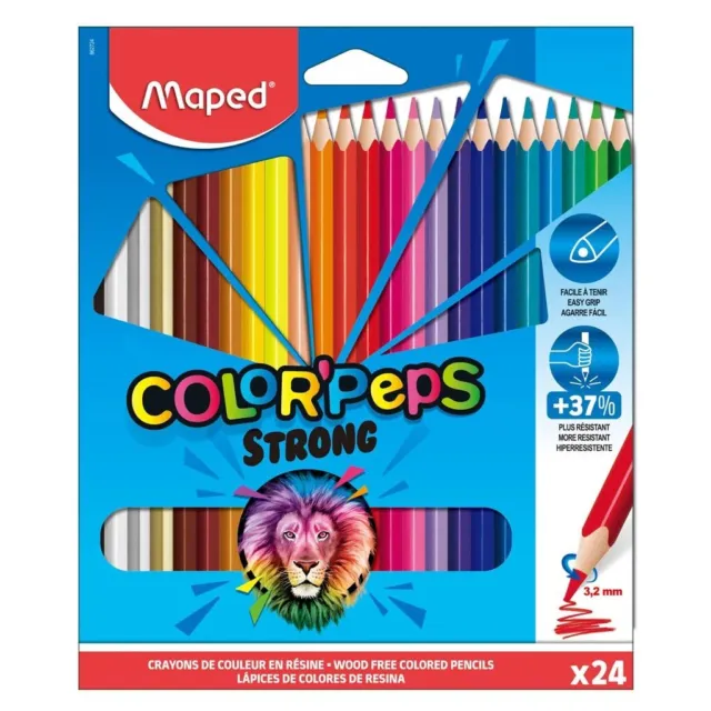 Maped Strong Color'Peps Colouring Pencils - 24 Ultra-Resistant and Ergonomic Col