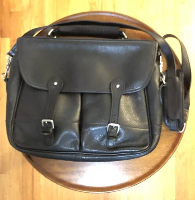Levenger Livingstone Black Leather Laptop/Messenger/Briefcase Bag Madein England
